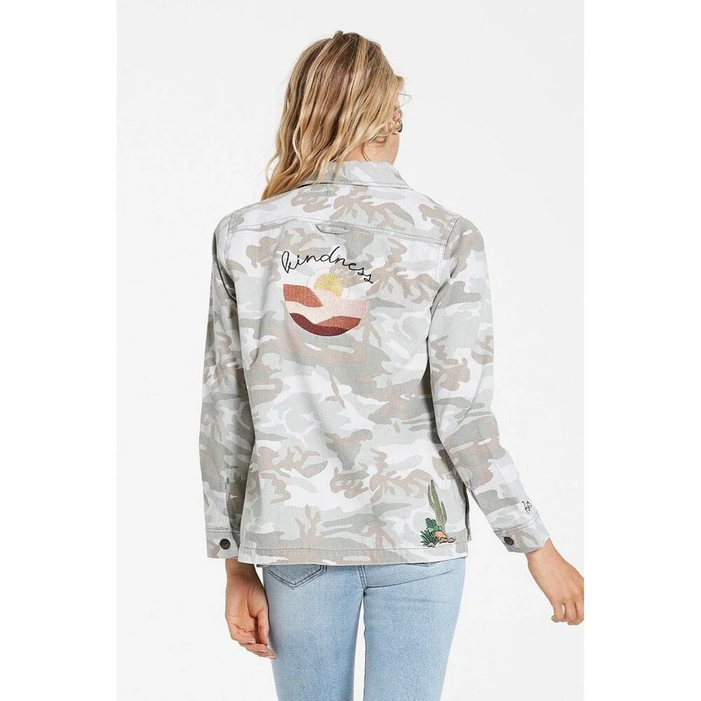 Dear John Womens Size Small Desert Sage Camo Embroidered Roxie Denim Jacket EUC - Picture 7 of 13